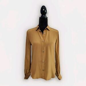 Forte Forte Women's Brown Silk Button Down Shirt Size I Small Long Sleeve Top